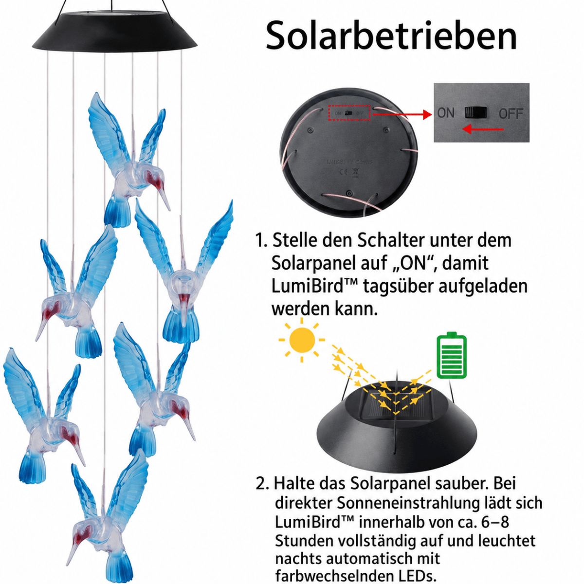LumiBird™ – Solar Kolibri Windspiel - 136:200002573 - RGB