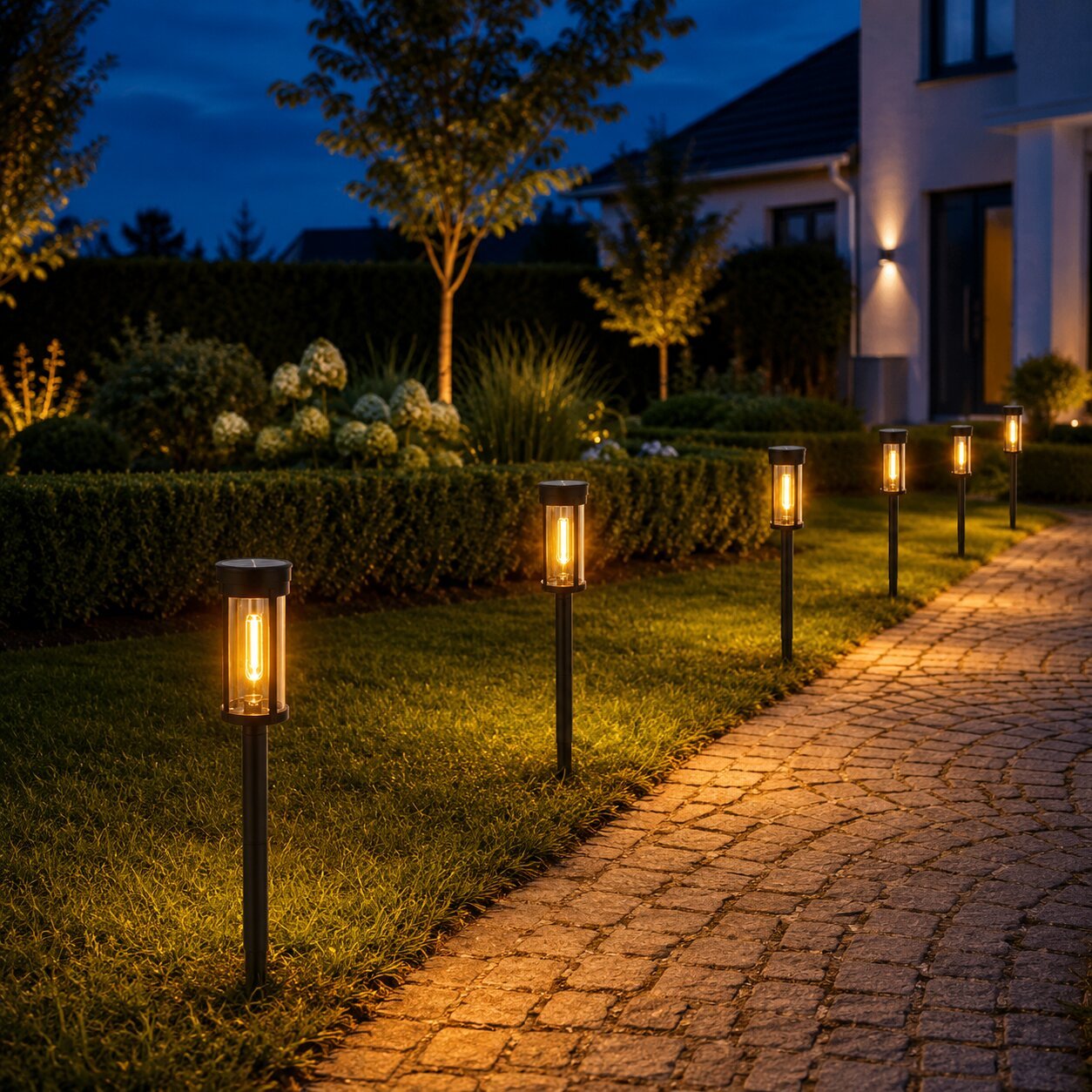 Garten mit LumiGlow — warm beleuchtet